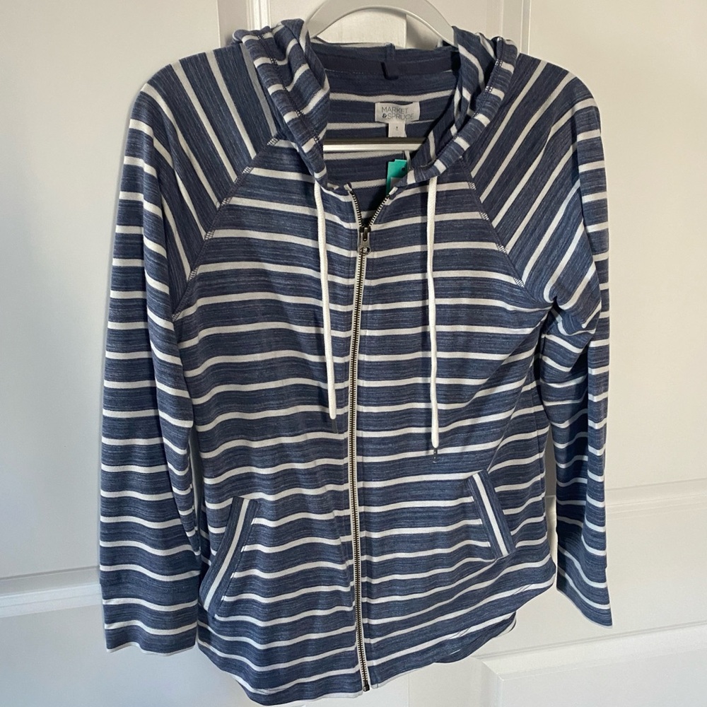 NWT Market & Spruce Zip Front Blue Striped Hoodie